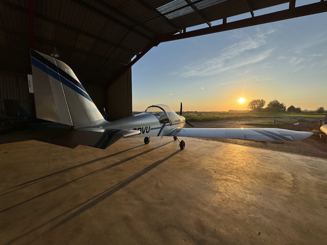 Camfly aircraft at sunset